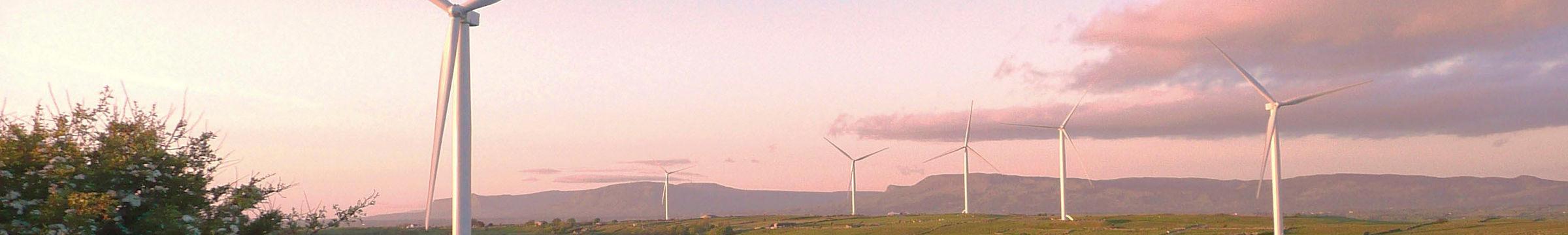 Wind turbines at dusk